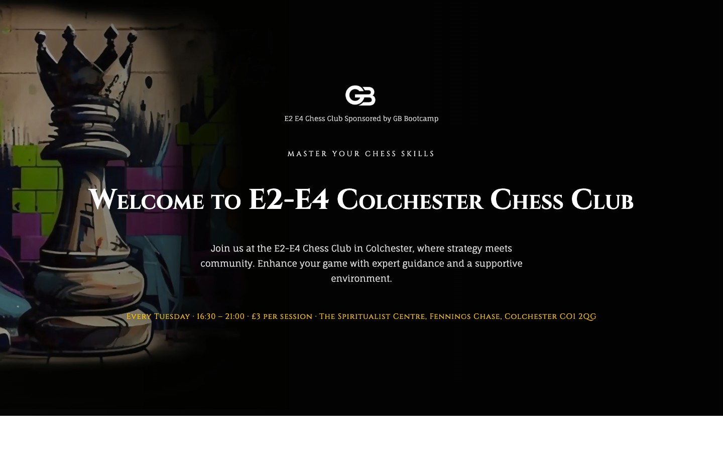 E2-E4 Colchester Chess Club website screenshot