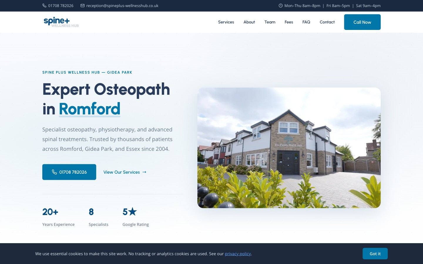 Romford Osteopaths website screenshot