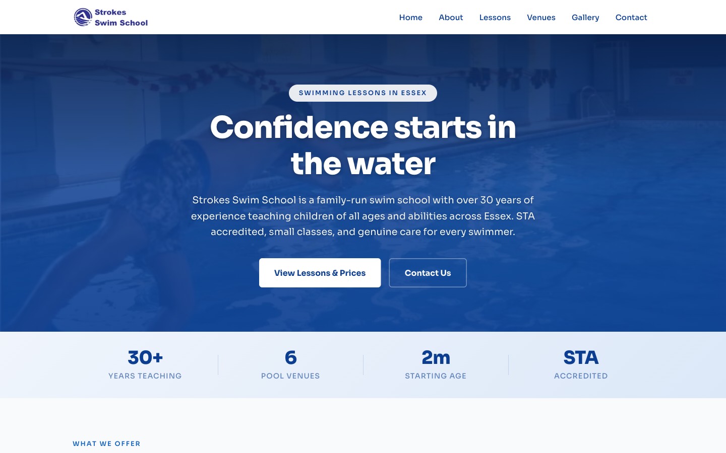 Strokes Swim School website screenshot