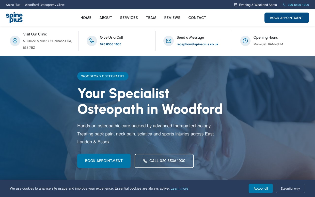 Woodford Osteopaths website screenshot